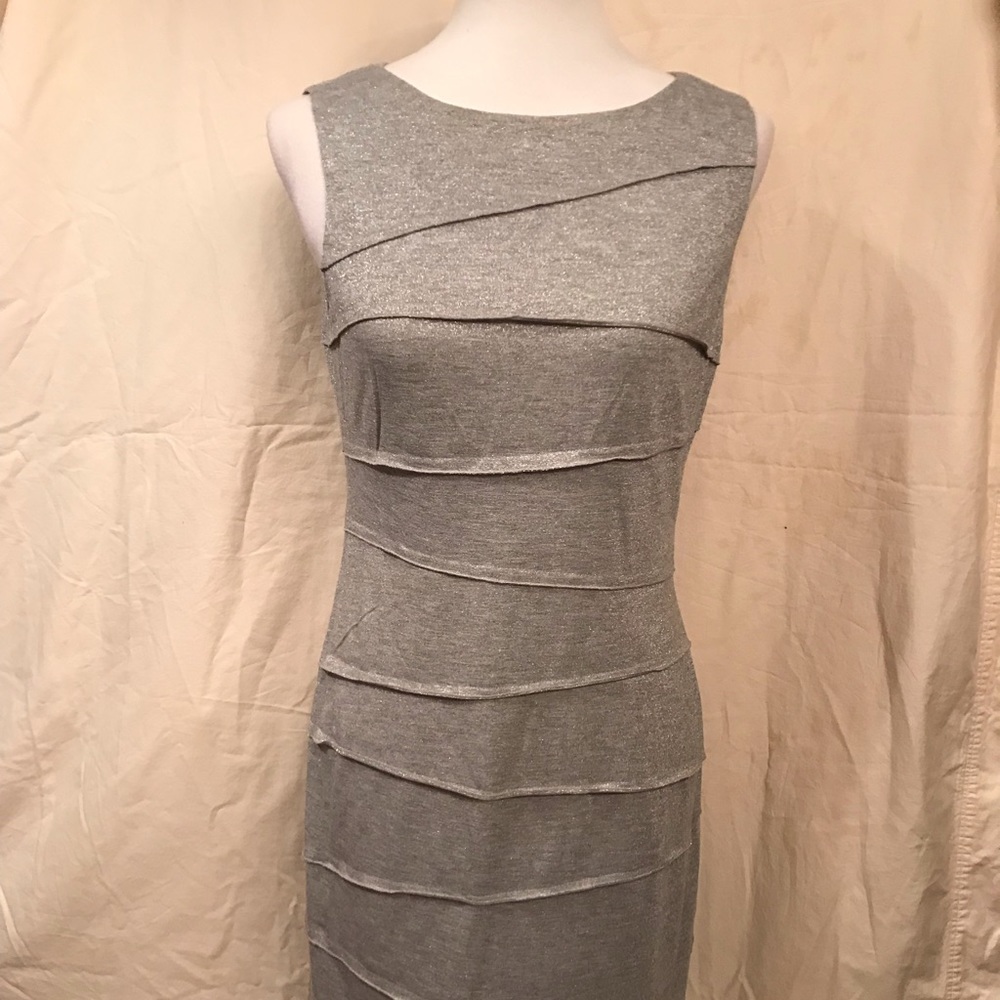 Suzi Chin Silver Metallic-Look Sheath Dress